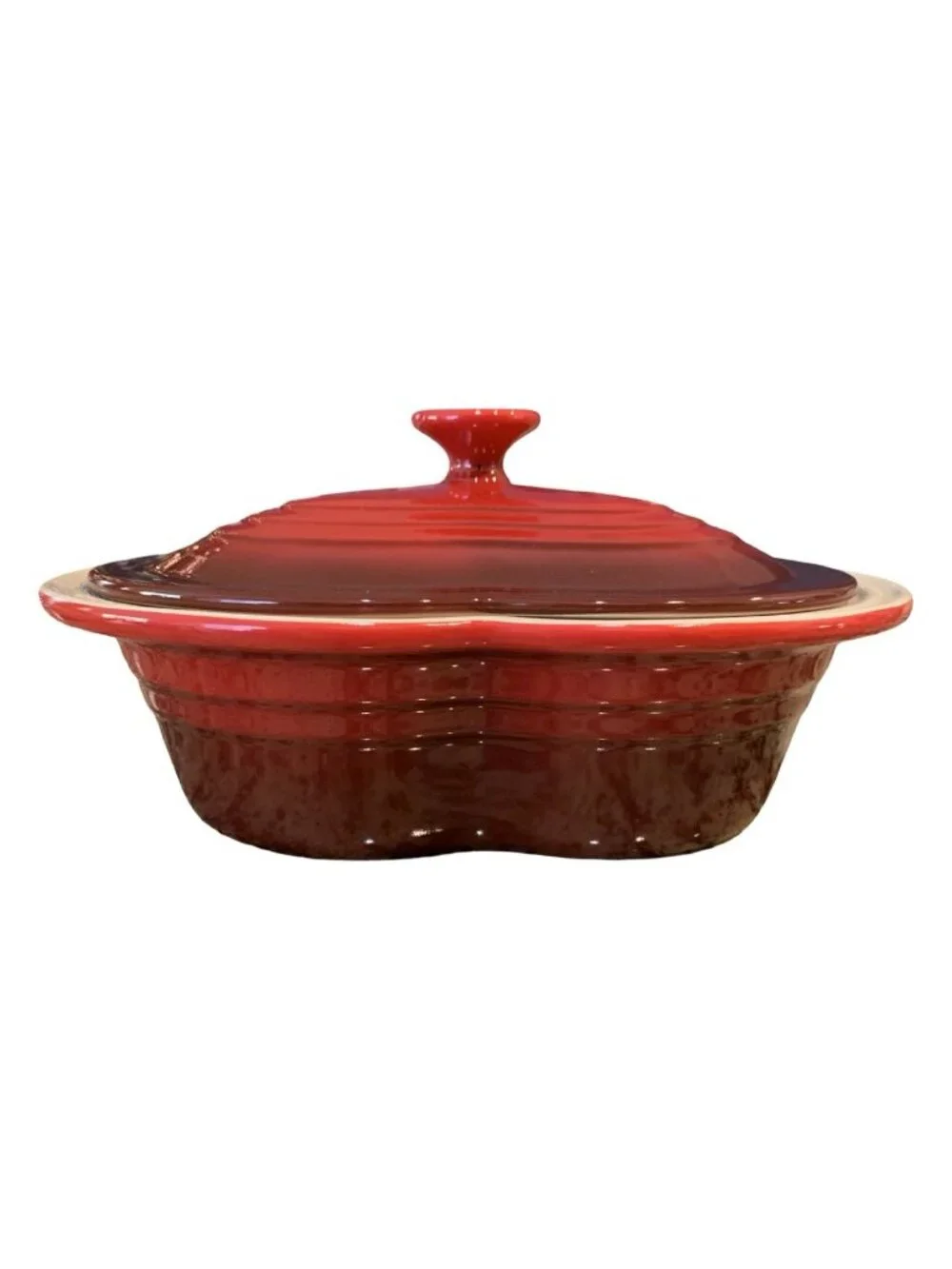 Le Creuset 2-1/2 Qt Red Heart Shaped Stoneware Baker Casserole Dutch Oven w/Lid